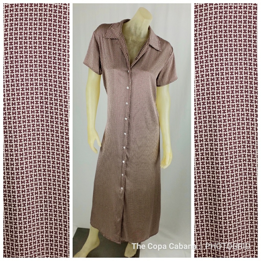 Halston Silk Blend H Brown Tan Shirt Dess